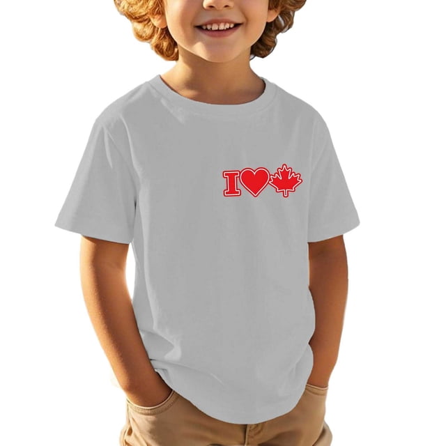 T-shirt Garçon Fierté Nationale du Canada Drapeau Canadien Col Rond Manche Courte Blouse Filles Fête du Canada 1st July Mode Fête Nationale Canadienne Imprimé Drapeau Manche Courte Haut