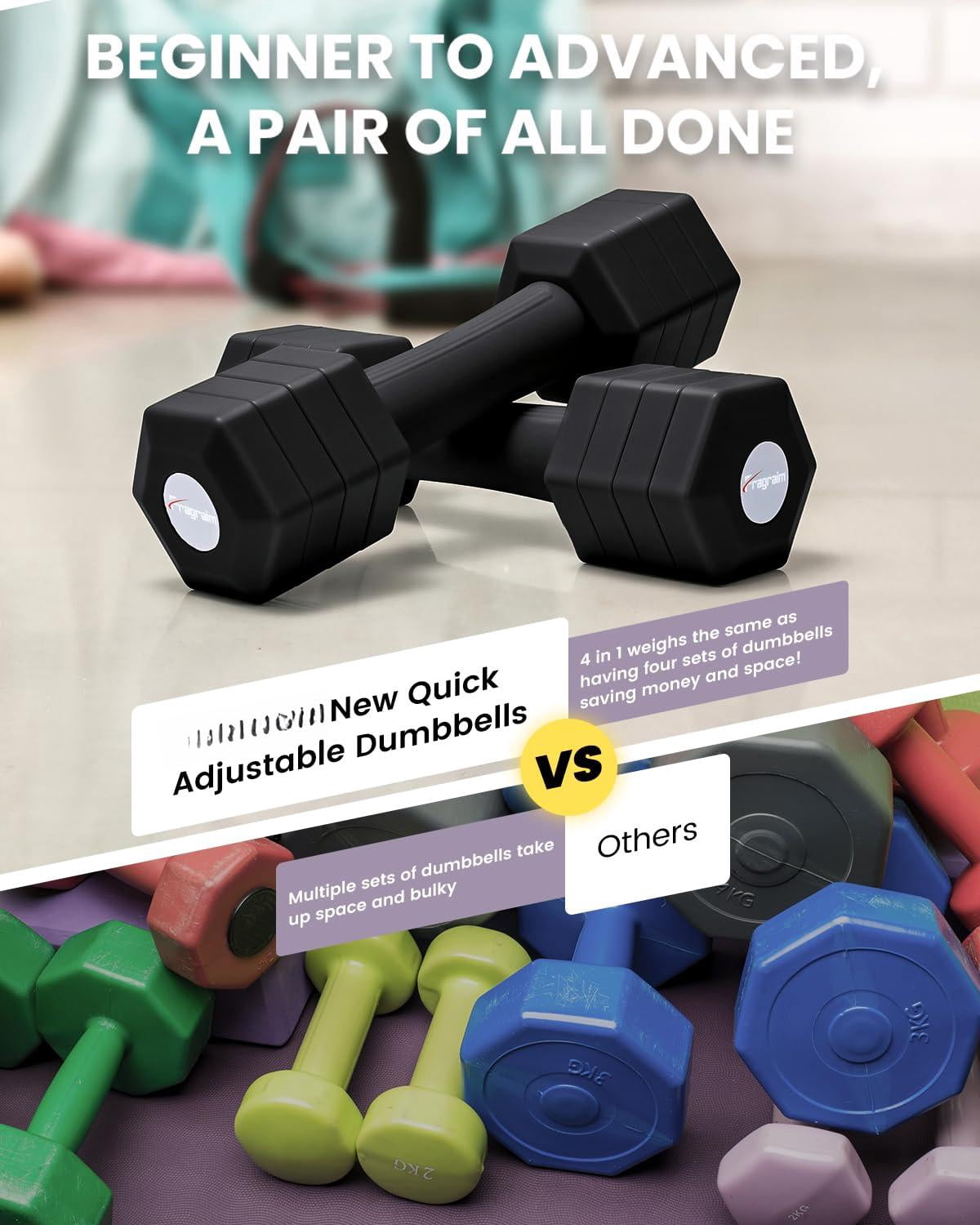 Adjustable Dumbbells Set  4 In 1 Hand Weights For Women Men 10 Lb/ 12 Lb Dumbbell Pair Each 2lbs 3lbs 4lbs 5lbs With Tpu Soft Rubber Handle Home Gym Exercise Fitness
