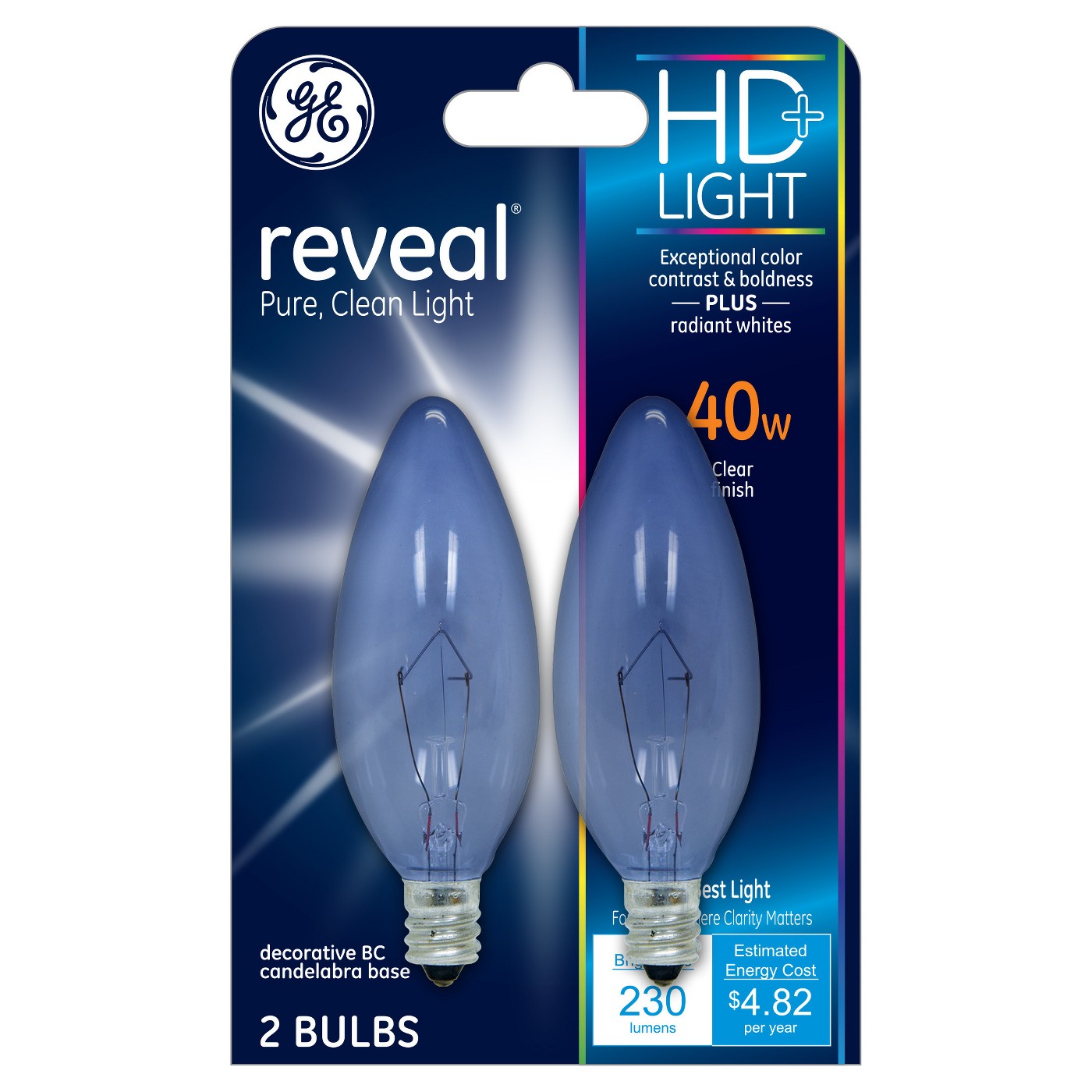 Ge Reveal 40 Watt Ceiling Fan Incandescent E12 Light Bulb 2 Pack Ge Reveal 40 Watt Ceiling Fan Incandescent E12 Light Bulb 2 Pack Clear New