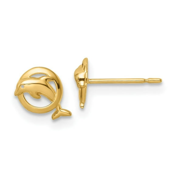 Auriga 14k Yellow Gold Dolphin Stud Earrings for Women(L-7.92mm, W-7.6mm)