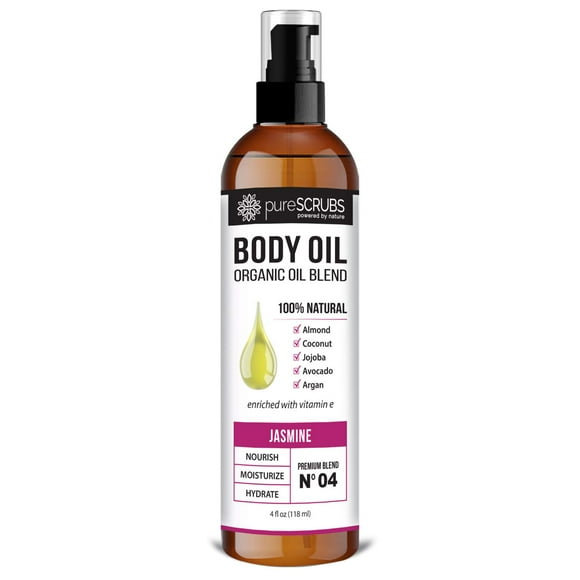 pureSCRUBS Spray de aceite corporal de jazmín ultra hidratante para cutículas de masaje de piel seca y más - Súper mezcla orgánica de jojoba, argán, coco, almendra dulce y aguacate enriquecido con vit