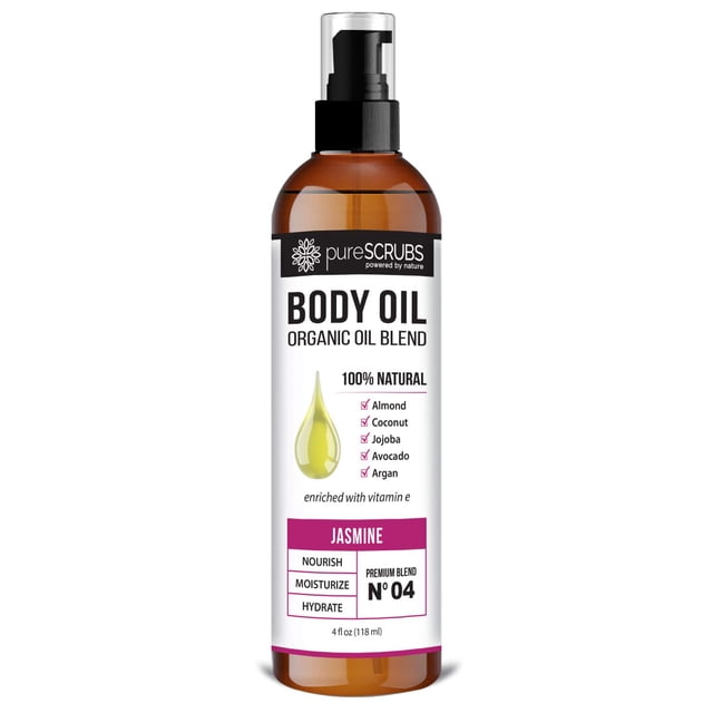 pureSCRUBS Spray de aceite corporal de jazmín ultra hidratante para cutículas de masaje de piel seca y más - Súper mezcla orgánica de jojoba, argán, coco, almendra dulce y aguacate enriquecido con vit