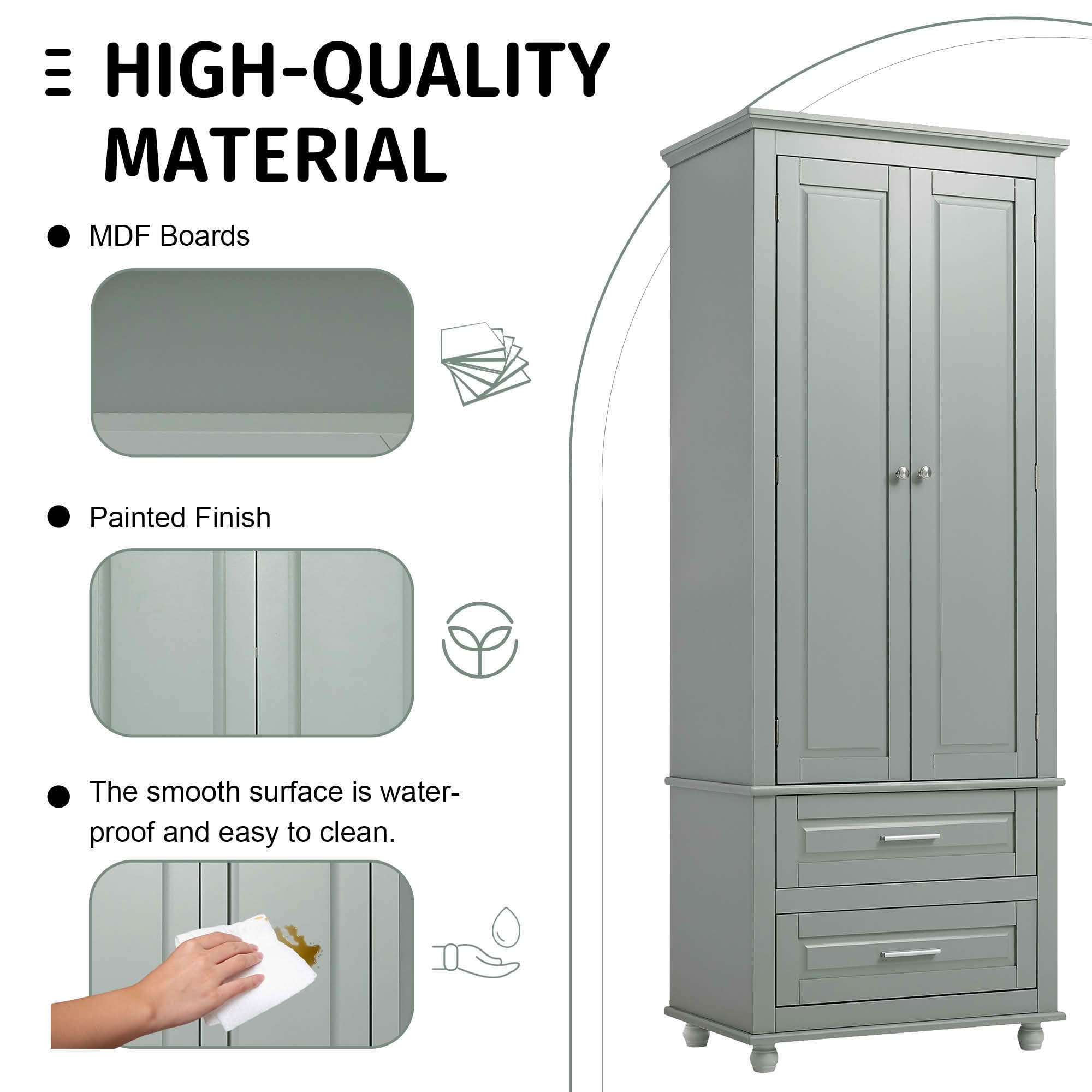 MAYEERTY Tall Storage Cabinet with 2 Drawers, Bathroom Office Use, Grey