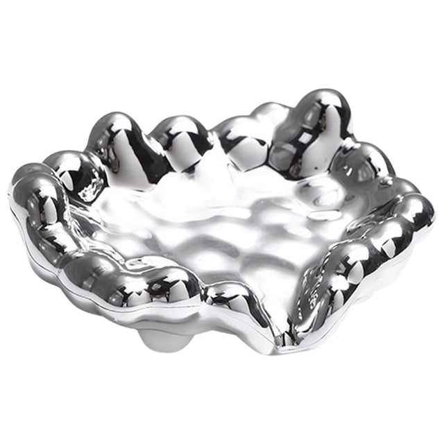 Electroplated Soap Dish, Self-Draining Bathroom Soap Holder, Anti-Slip Soap Tray with Raised Ridges, Plastic Soap Storage Box for Kitchen and Bathroom