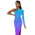 thumbnail image 5 of Neon Blue & Purple Gradient Half Dleeve Split Dress clothes for woman Summer women"s clothing women"s summer jumpsuit, 5 of 6