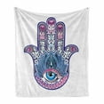 thumbnail image 1 of Evil Eye Soft Flannel Fleece Throw Blanket, Protective All Seeing Eye Lotus Elements Luck East, Cozy Plush for Indoor and Outdoor Use, 50" x 60", White Pink and Blue, by Ambesonne, 1 of 6
