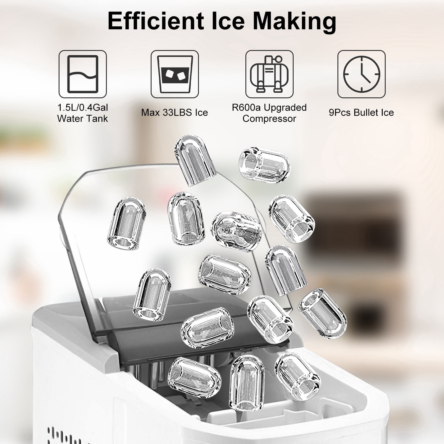 Moclever Electric Ice Maker Machine, Countertop Ice Maker Self-Cleaning Max 33LBS/24Hrs with Ice Scoop Basket for Home Office Party, White