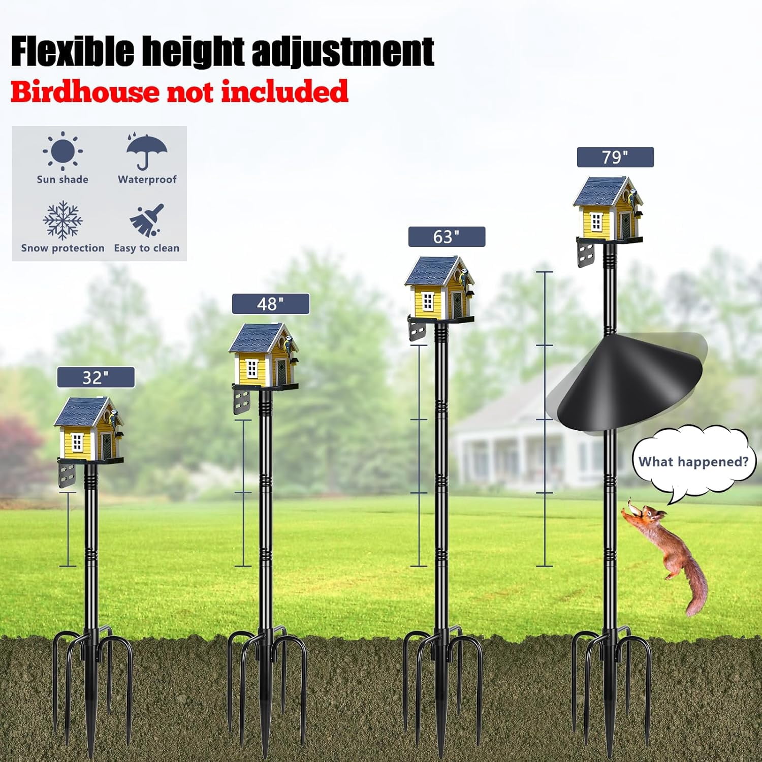 Gtongoko Smart Bird Feeder Pole 1-Inch Dia 79 Inch Bluebird House Pole for Outdoors Weather Station Heavy Duty Metal Mounting Kit Adjustable Bird Feeder Stand Black