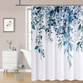 thumbnail image 1 of Cortina de ducha floral con 12 ganchos, impermeable, de polisilicio, lavable a máquina, de secado rápido, 180 x 180 cm, para bañera o baño (azul), 1 of 1