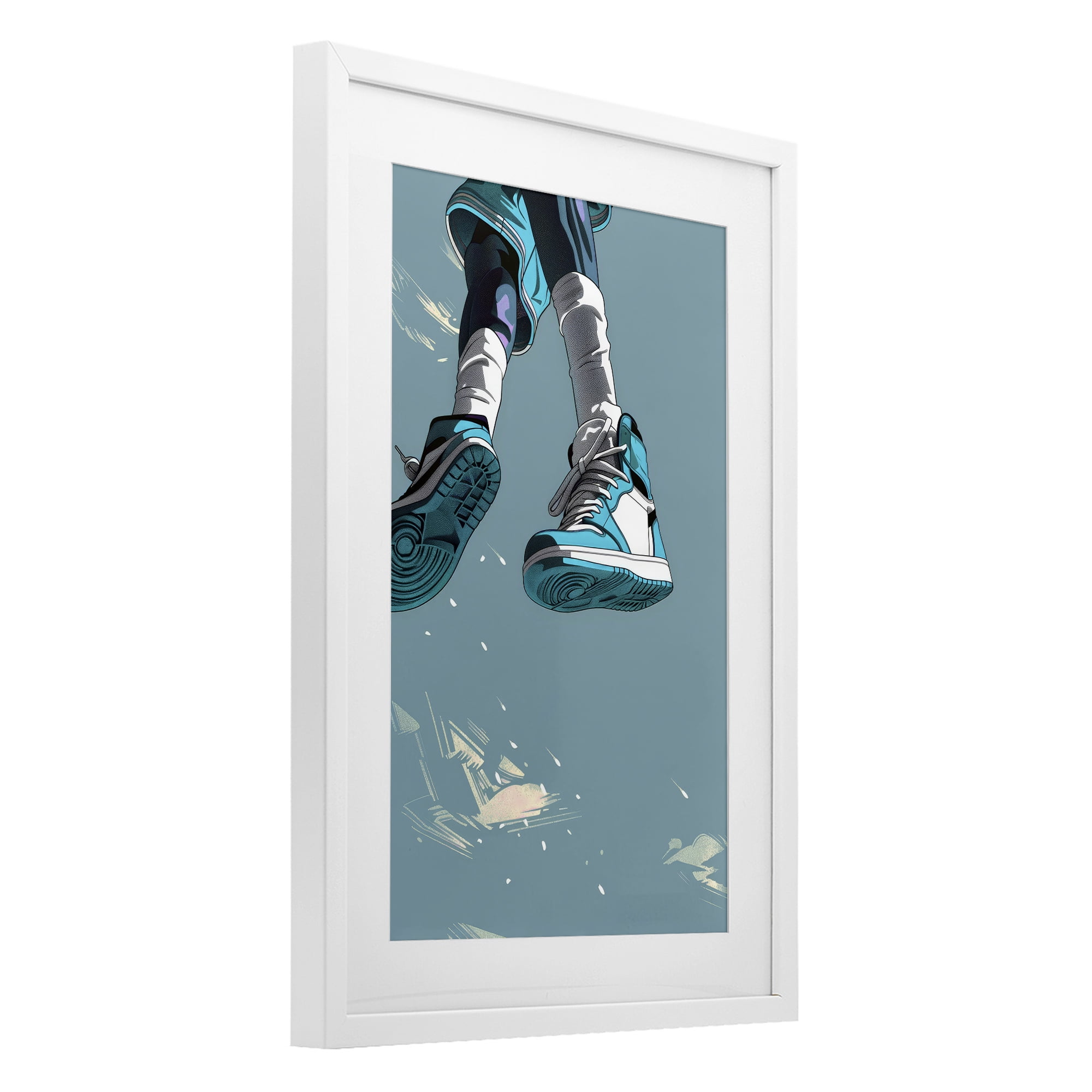 Stupell Industries Sporty Jump with Sneakers White Framed Print Under Glass, design by Ray Powers