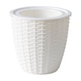 thumbnail image 3 of Large Round Faux Woven Rattan Plastic Planter with Matching Drainage Tray, Breathable Shatterproof Flower Pot for Succulents Houseplants Indoor Decor, White, 3 of 6