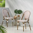 thumbnail image 3 of Outdoor PE Ratten and Aluminum French Bistro Chairs, Set of 2, Rusted Red & White, Bamboo Print Finish, 3 of 8