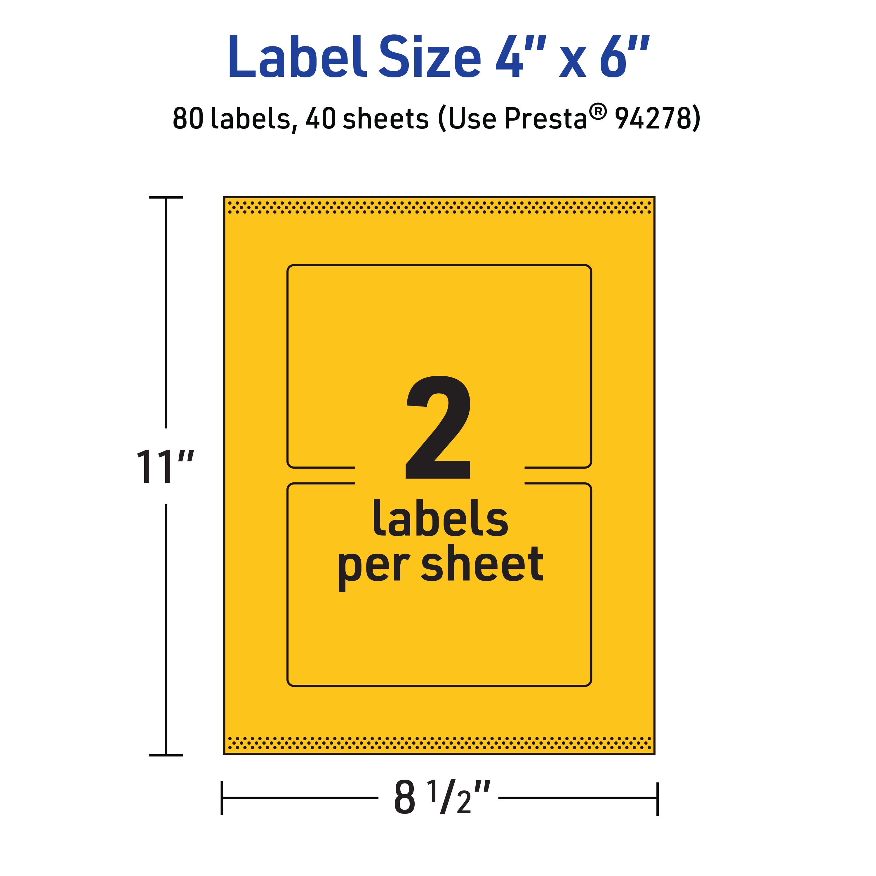 Avery Printable Rectangle Labels, Bright Yellow, 4" x 6", 80ct