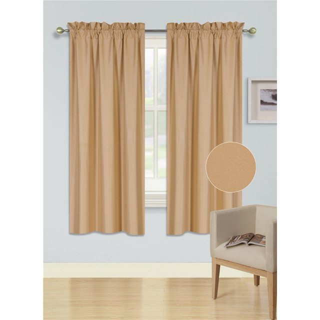 1 Ensemble Rideau de Fenêtre Texture Lisse en Microfibre Doublé Poche pour Tringle Occultant 63 Pouces R64 (Miel Doré)