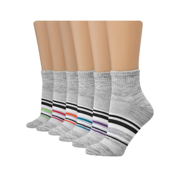 Hanes Womens Breathable Lightweight Super Ankle Socks 6-Pack, 5-9, Pink/Grey
