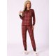 thumbnail image 2 of Conjunto de pijama familiar de manga larga de cuadros rojos y negros INSPIRE CHIC, con pantalones a juego para mujeres XS en rojo, 2 of 6