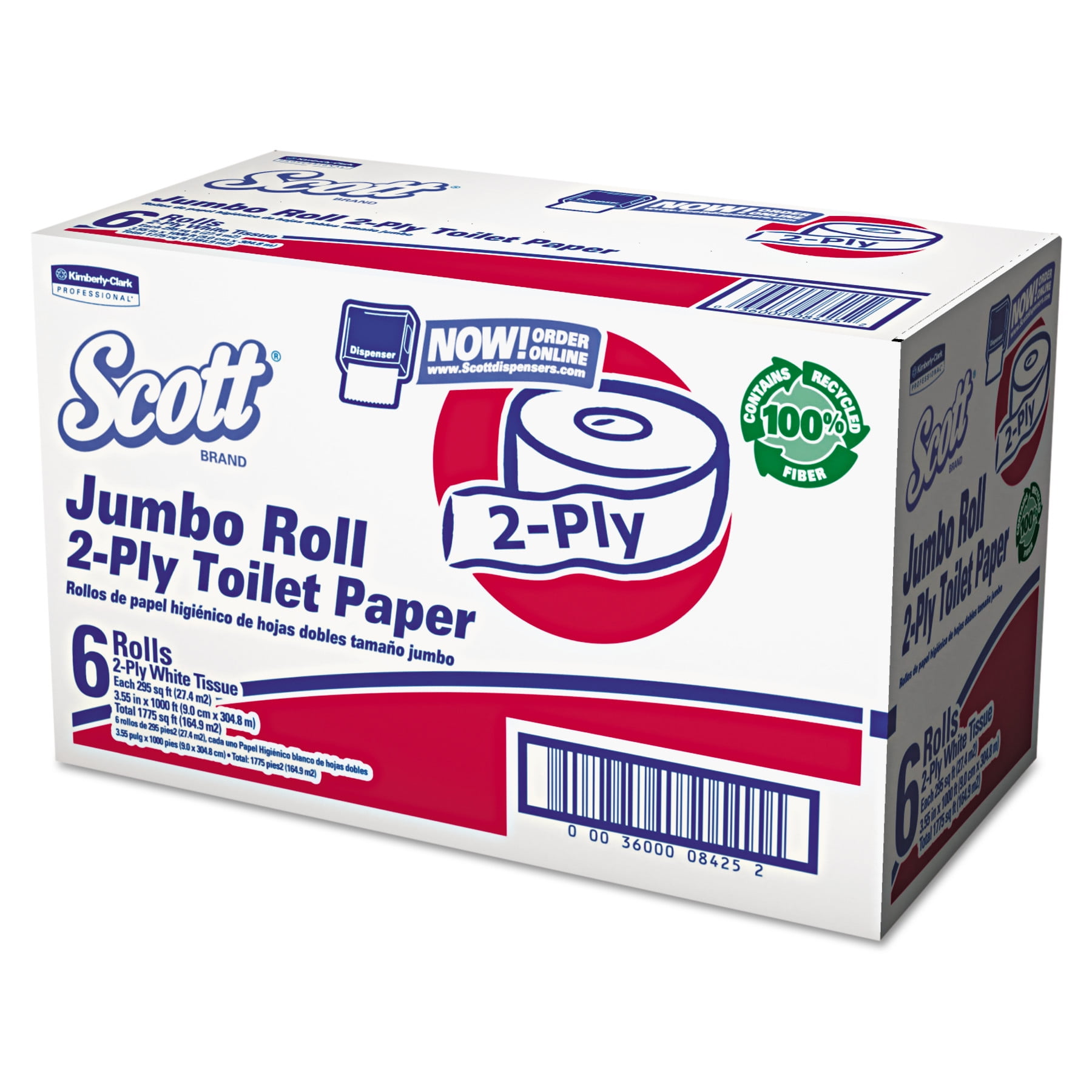Scott 1000 Jumbo Roll JR. Toilet Paper (08425), 100 Recycled Fiber, 2