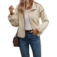 thumbnail image 3 of Chaqueta Corta con Cuello Alto y Cremallera para Mujer, Abrigo Grueso y Cálido de Otoño, A . Albaricoque M, 3 of 10