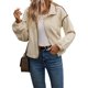 thumbnail image 3 of Chaqueta Corta con Cuello Alto y Cremallera para Mujer, Abrigo Grueso y Cálido de Otoño, A . Albaricoque L, 3 of 10