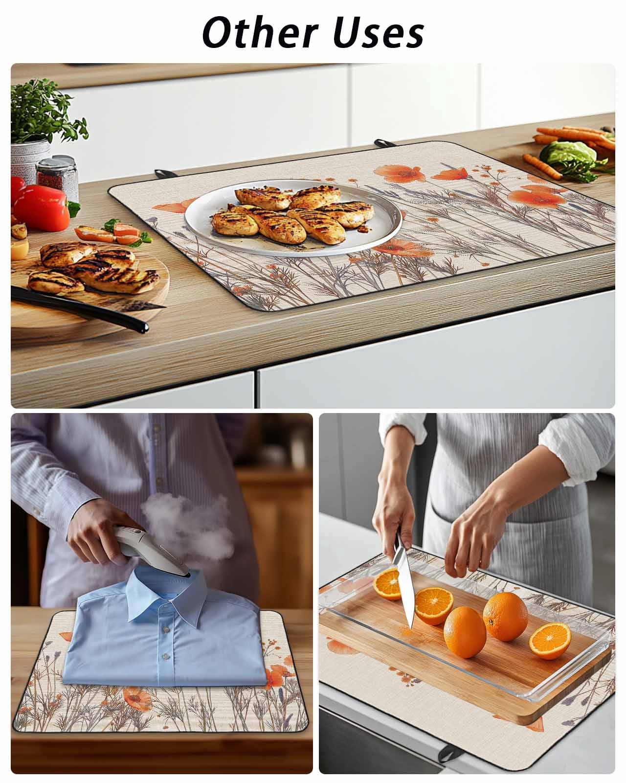 Stove Top Covers for Electric Stove, Orange Spring Floral Glass Stovetop Cover Protector, Watercolor Farmhouse Botanical Induction Cooktop Protector Oven Mat for Kitchen Countertop 24"x21"