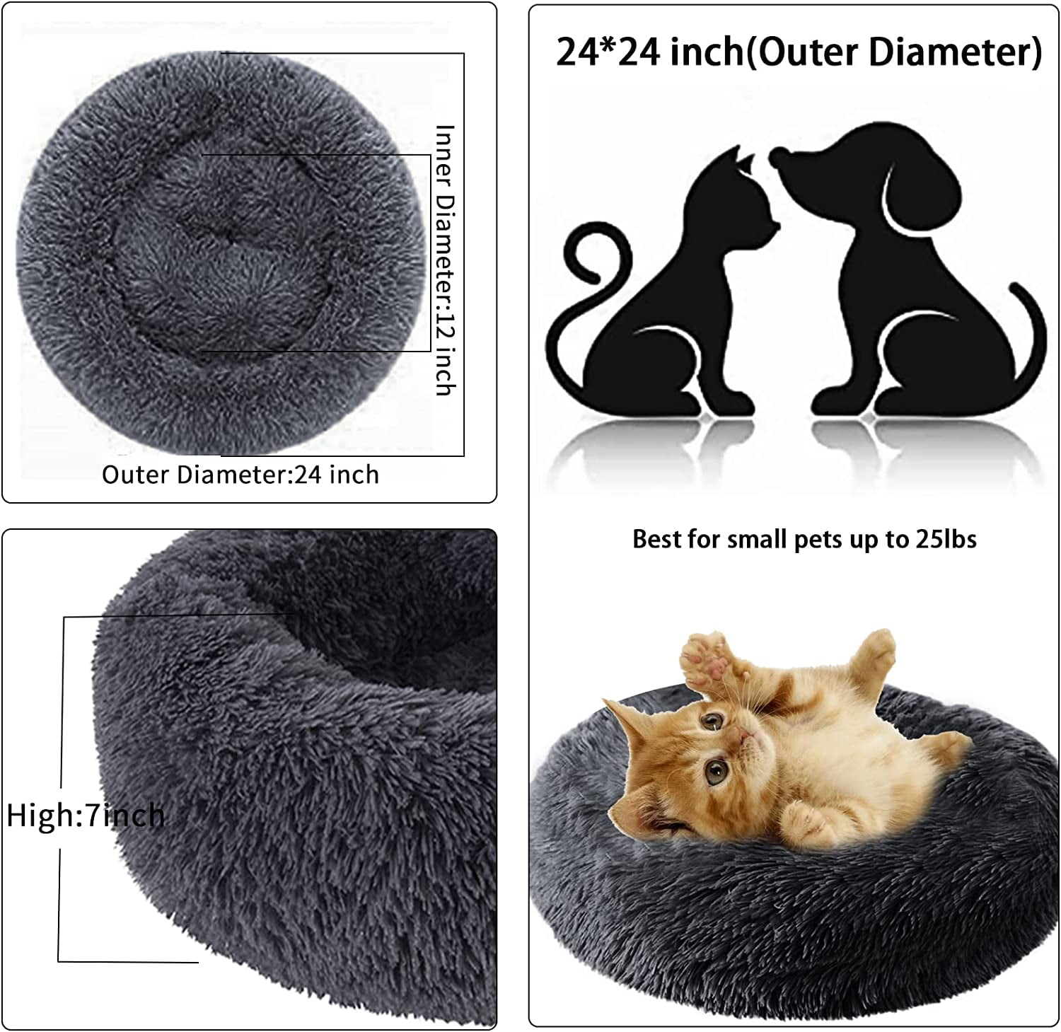 Nisrada Dog Bed & Cat Bed, Anti-Anxiety Puppy Bed Warming Cozy Round Soft Pet Bed, Machine Washable Calming Donut Bed