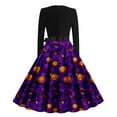 thumbnail image 3 of Mgmyaa Halloween Dress for Women Vintage Printed Long Sleeve Zipper Crew Neck Cocktail Evening Prom Dresses Halloween Costumes with Bow Belt, 3 of 3