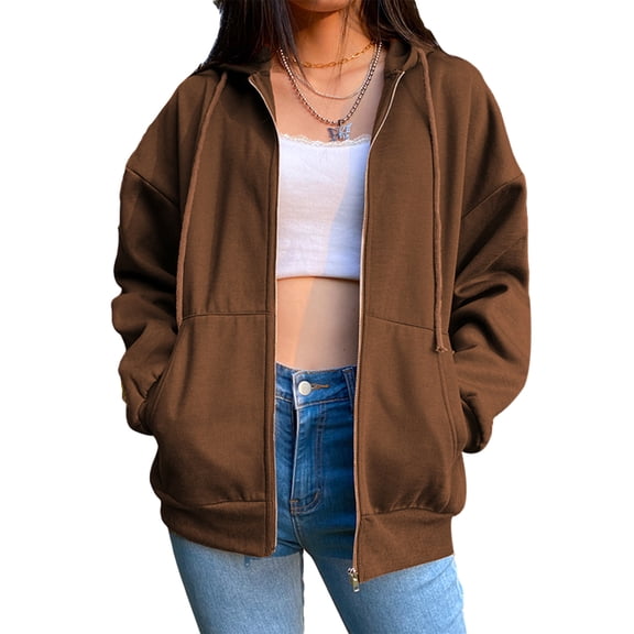 Woshilaocai Women Y2K Oversized Hoodies Pullover Long Sleeve Zip Up Sweatshirt