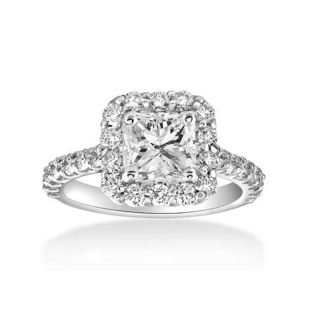 - 2 cttw Halo Princess Cut Solitaire Diamond Engagement Ring 14k Gold