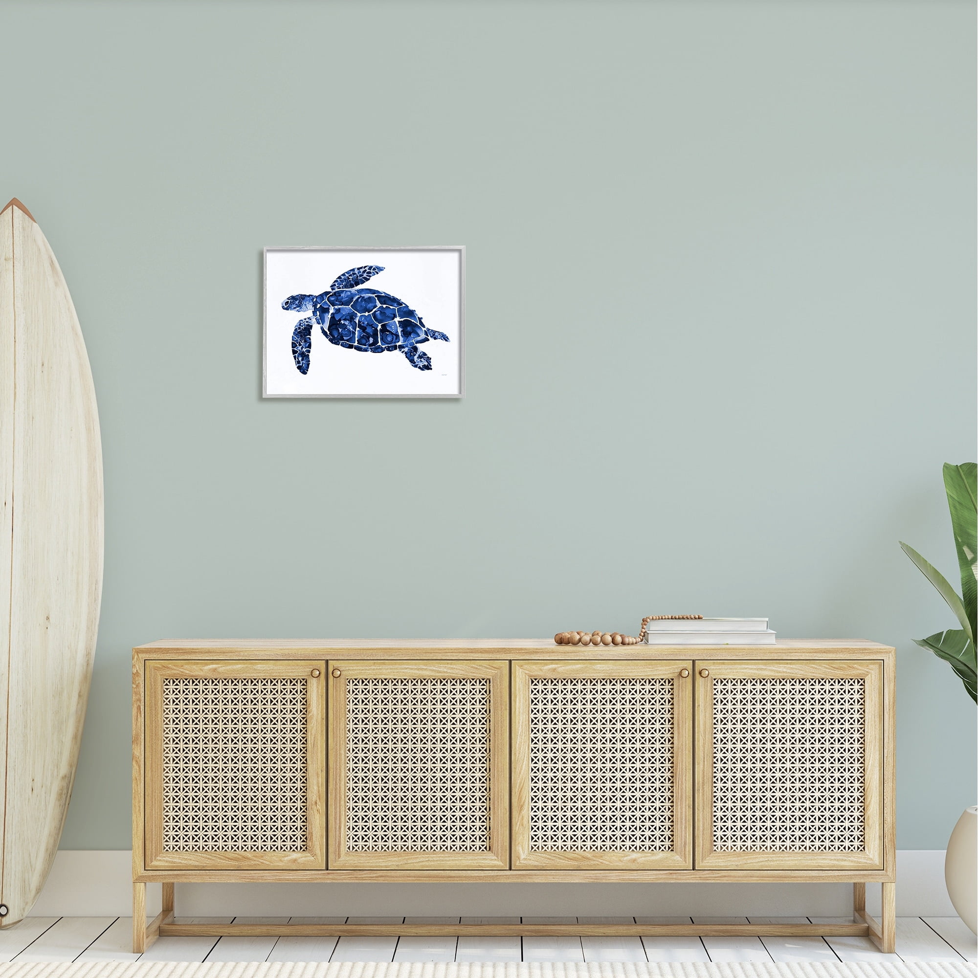 Stupell Industries Blue Speckled Sea Turtle Marine Animal Illustration Painting Gray Framed Art Print Wall Art, Design by Patti Mann