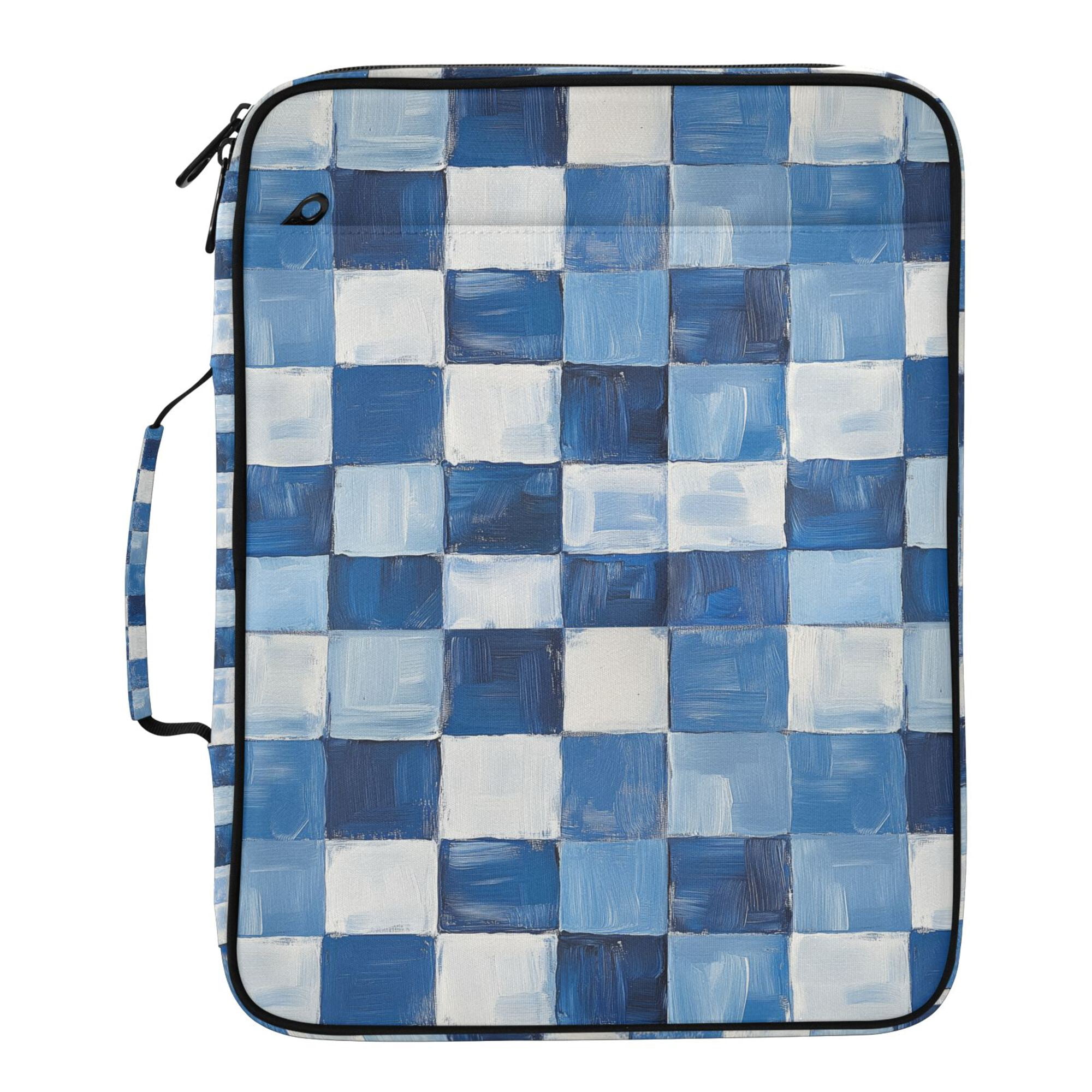 FORMRS Accordion File Folder A4 Size 7-Pocket Expanding Document Organizer Bag with 3 Ring Binder, Blue and Gray Plaid Pattern