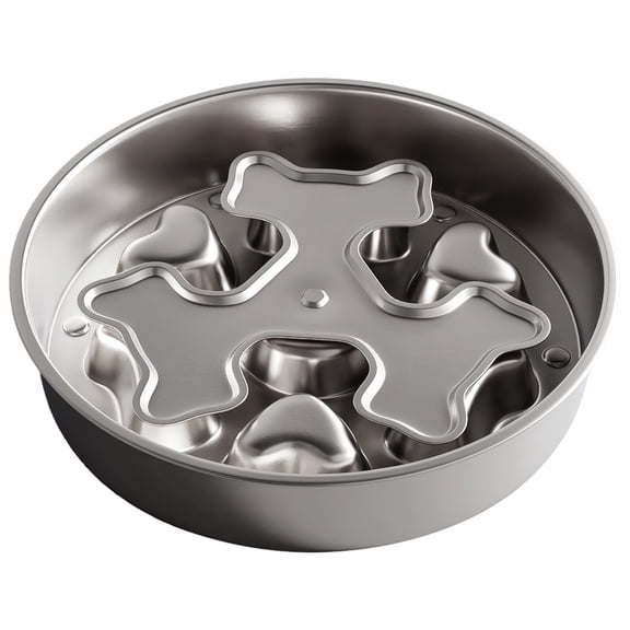 304 Stainless Steel Dog Slow Feeder Bowl, 9.8 in / 25 cm Heavy Duty Metal Food Bowl with Rotating Heart Bone Design, Prevent Choking Bloat, Rust Resistant for Medium Large Dogs