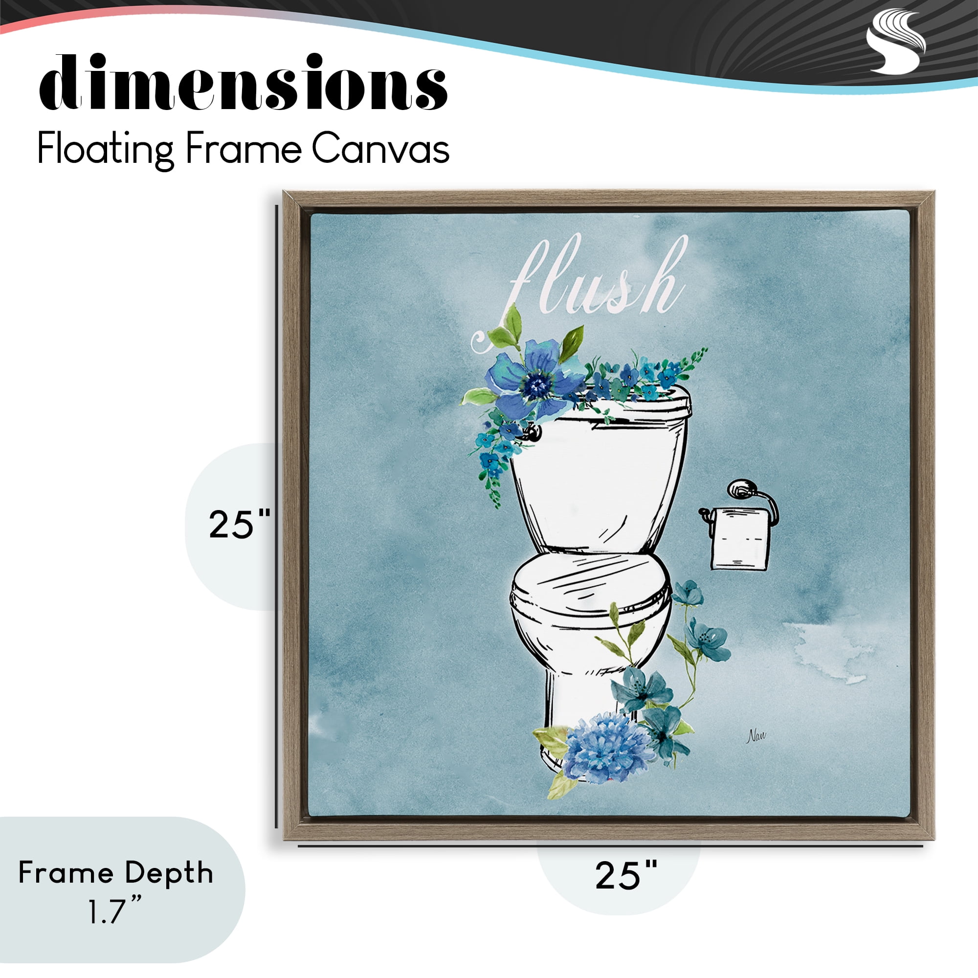 Stupell Industries Floral Bathroom Rules Flush Brown Framed Floater Canvas Wall Art, design by Nan