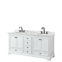 72 in. Deborah White Double Bathroom Vanity with White Carrara Marble Countertop, Undermount Oval Sinks & Matte Black Trim
