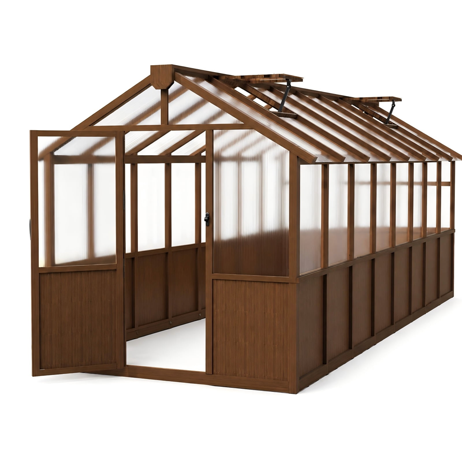 PABIMIA 8 ft. x 16 ft. Wood Greenhouse, Outdoor Walk-in Greenhouse Kit with Polycarbonate Panels and Adjustable Roof Vent
