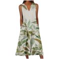 thumbnail image 2 of SZJXBUY Womens Summer Dresses Women Casual Dress Hawaiian Style Button V Neck Sleeveless with Pocket Long Dresses Holiday Beach Party Midi Dress Green,XXL, 2 of 5