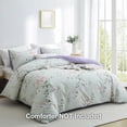thumbnail image 2 of Duvet Cover Set Queen Size Green Pink Flower Leaf Reversible Lavender Comforter, 2 of 7