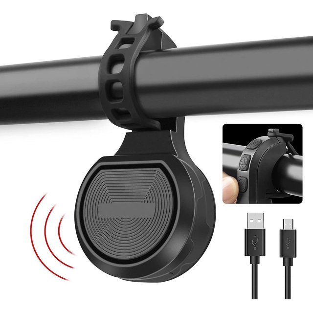 BRILLAR Timbre de bicicleta eléctrica recargable - Negro, bocina de 80-130 dB, resistente al agua IPX6