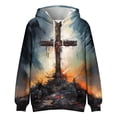 thumbnail image 5 of Men's Loose Fit Hoodie with Cross Print, Casual Long Sleeve Pullover Sweatshirt, Soft Fleece Streetwear for Fall Winter, Christmas Holiday, Daily Comfort,Black,L, 5 of 5