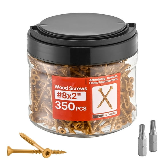 KFFKFF 350 PCS Wood Screws, #8 x 2-Inch, Anti-Corrosion Coated, Outdoor Deck Screws with Torx/T25 Star Drive, Rust-Resistant Metal Screws for Decking, Fencing, and Framing,Includes 2 Screw Connectors