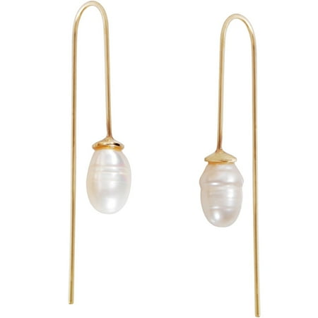 Dangle Hanging - Teardrop Freshwater Pearl Dangles - Small Oval-Shaped Hanging Bead Threader Long Drop Earrings, by Humble Chic NY