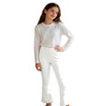 thumbnail image 3 of Girls Solid Color Stretchy Elastic Waist 7/8 Flare Pants with Ruffle Hem for Daily Wear 5-16 Years, 3 of 5