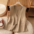 thumbnail image 2 of Casual Waistcoat for Women Loose Solid Color Button Up Vest V Neck Linen Blend Vests with Side Pockets Khaki M, 2 of 9