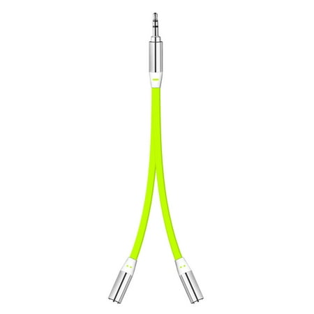 Premium Audio Splitter Flat Tangle free 3.5mm Male to Dual 3.5mm Female Cable - Green for iPod, MP3 player, mobile phone, tablet, laptop or CD player(3.5mm jack