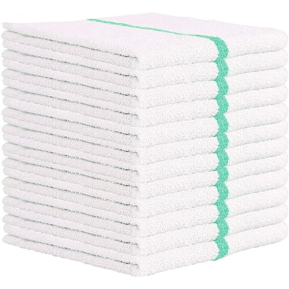 24 Pack Bar Mop Towels, 16x19 Kitchen Cleaning Towels, 30oz Commercial Bar Mop Towels, Restaurant Cleaning Towels, Green Stripe by Towels N More
