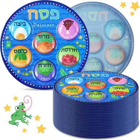 

Vibrant Colored Bulk Disposable Childrens Passover Seder Plates 10 Quality Plastic Colorful Pesach Seder Plate for Kids Marked with Traditional Seder Food Specialty Dishware by Zion Judaica 24 Pack