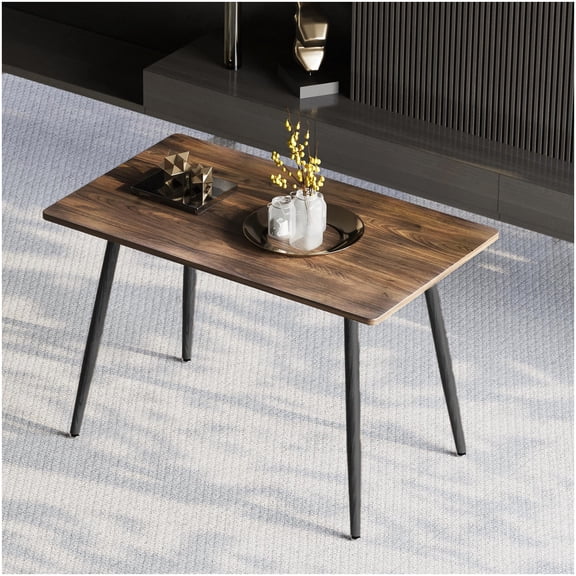 Walnut Modern Minimalist MDF Desk with Metal Legs, Compact Kitchen Dining Table for Small Spaces, Home Office Computer Desk
