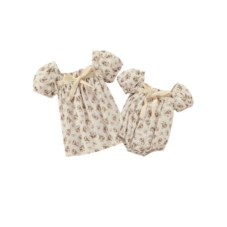 

Ma&Baby Sister Match Baby Girls Romper Kids Dress Flower Short Sleeve Bodysuit Playsuit