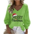 thumbnail image 2 of Odbmxy Womens Christmas Tops Plus Size 3/4 Sleeve V-Neck Shirts for Women Funny Loose Casual Green Vacation Graphic Tops, 2 of 3