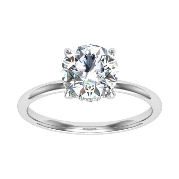 Spot Jewelry 14K White Gold Plated 2.1 Ct Round Cut Moissanite Ring - Hidden Halo Engagement Wedding Ring for Women - Solitaire Diamond Ring for Her