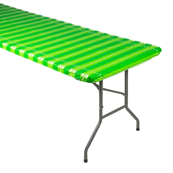 Fun Express 6 Ft. Football Field Rectangle Fitted Disposable Plastic Tablecloth